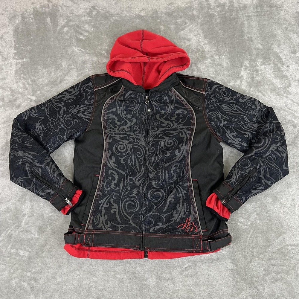 Harley-Davidson Jacket Womens Medium Black Red Motorcycle Riding Paisley Hooded
